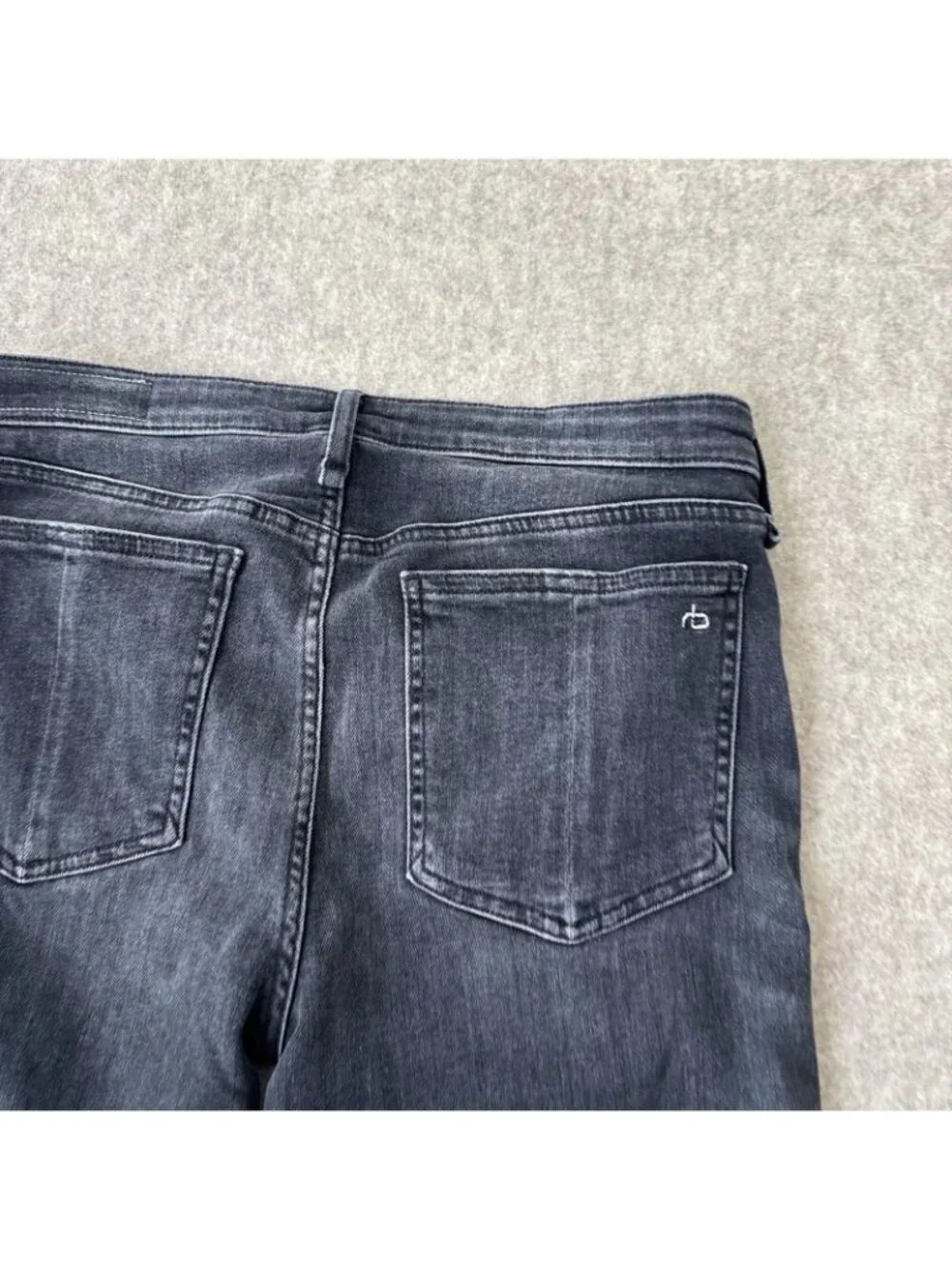 Rag‎ Bone Cate Flare Jeans Womens 29 Charcoal Stripe Mid Rise Ankle Cropped Raw